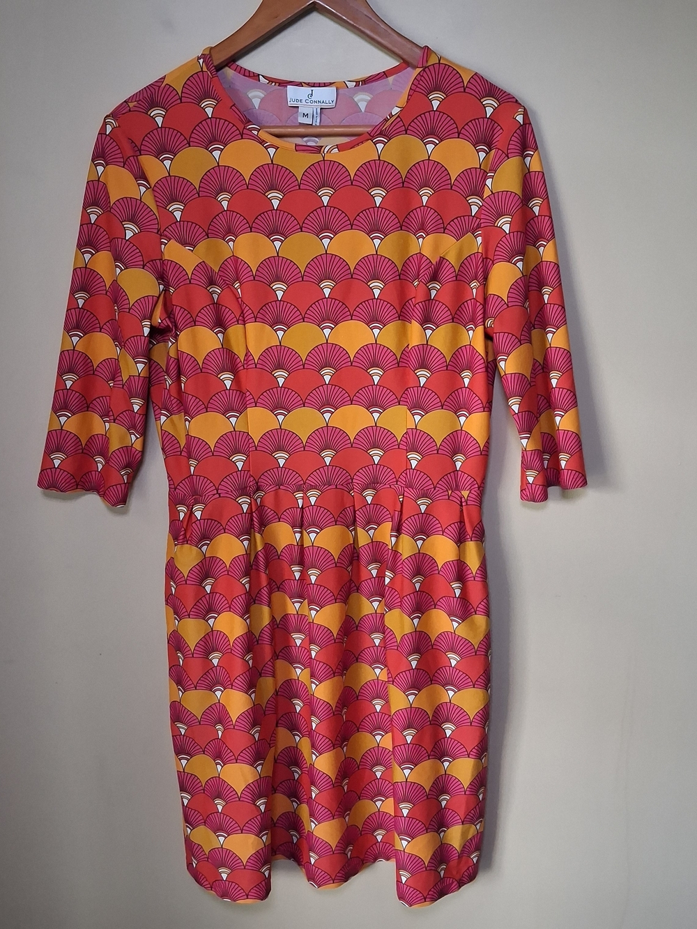 Jude Connally Geometric Fan Design Dress; Pink, Orange, Red, White; Sz. M